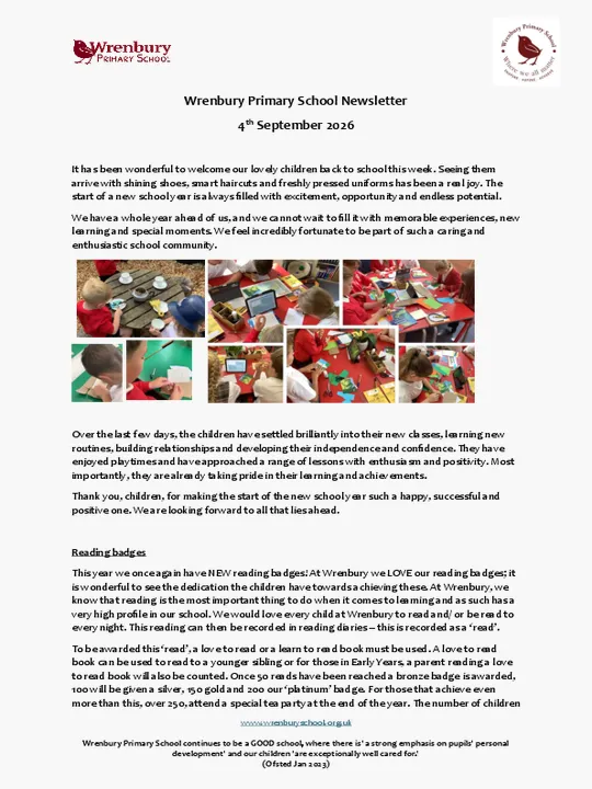 Wrenbury Newsletter 4th September 26