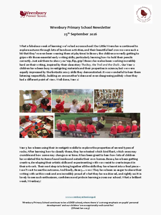 Wrenbury Newsletter 25th September